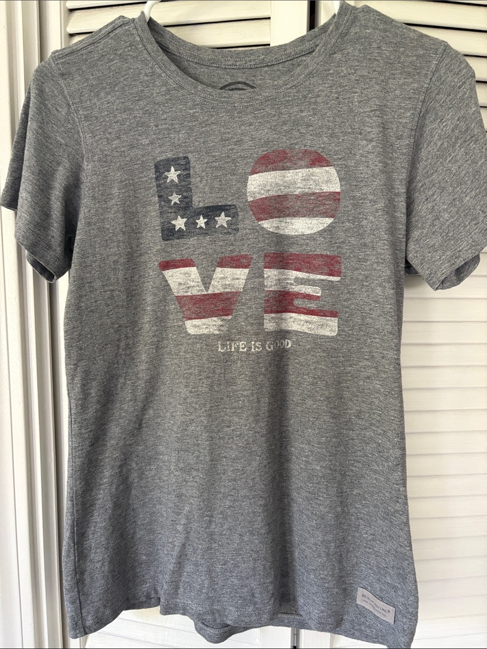 Life Is Good Gray Tee with Patriotic LOVE Graphic